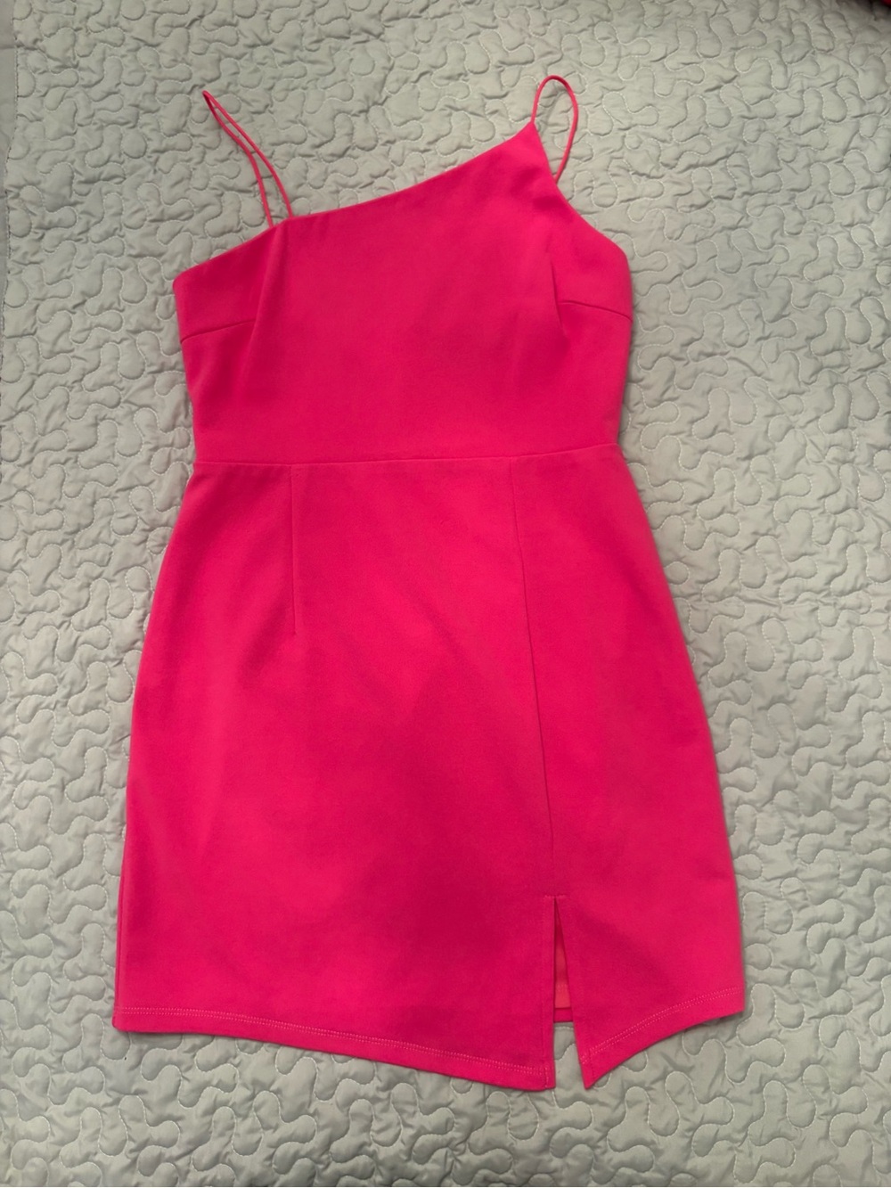 Lulu's Vibrant Pink One-Shoulder Mini Dress